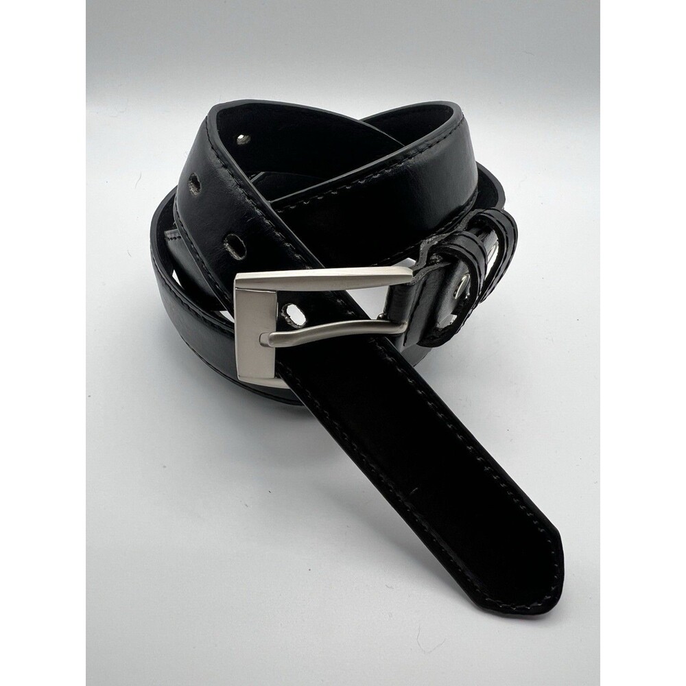 Classic Genuine Leather Belt Mens Sz 4XL 46-53” Silver Buckle Black casual basic